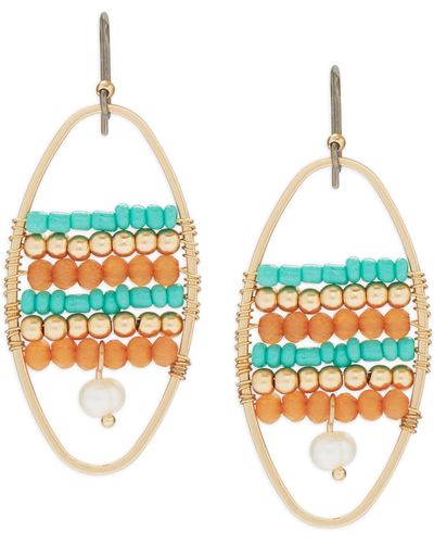 Lucky Brand Pearl And Beaded Oval Drop Earring - Blue