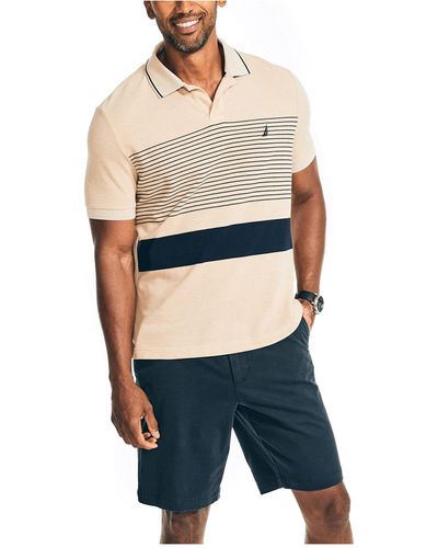 Nautica Sustainably Crafted Classic Fit Chest-stripe Polo,tannin,xxl - Blue