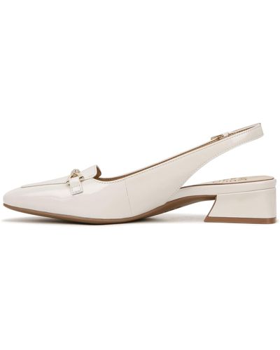 Naturalizer S Lindsey Slingback Pointed Toe Low Block Heel Pump Satin Pearl Patent Leather 6 W - White