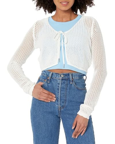 Guess Long Sleeve Cropped Cardigan Crochet Sweater - Blue