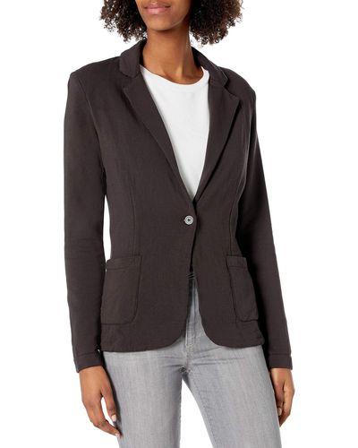 Majestic Filatures Womens 1-button French Terry 1 Button Blazer - Black