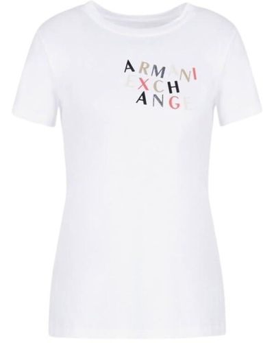 Emporio Armani A | X Armani Exchange Regular Fit Cotton Jersey Multicolored Logo Tee - White