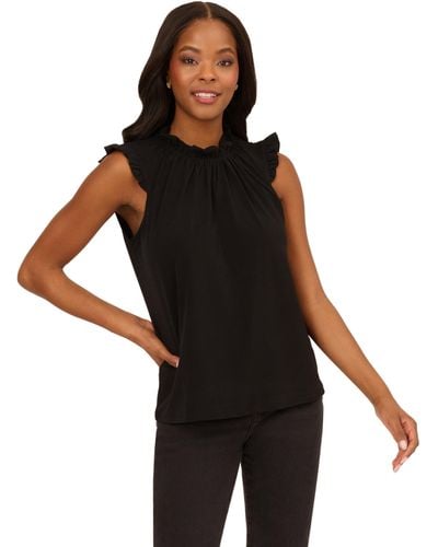 Adrianna Papell Solid Ruffle Neck Tank - Black