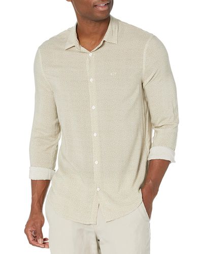 Emporio Armani A|x Armani Exchange Mens Lightweight Fluid Viscose Up Button Down Shirt - Natural