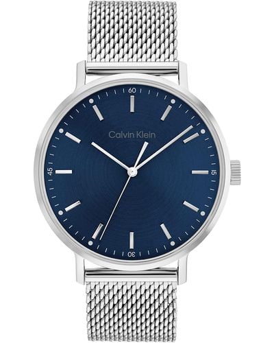 Calvin Klein Quartz Stainless Steel And Mesh Bracelet Watch - Blue