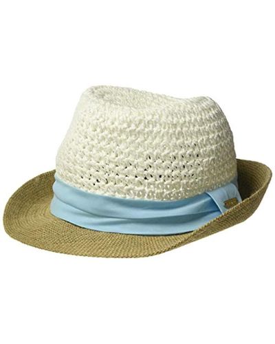 Steve Madden Paper Crochet Straw Fedora With Woven Band (light Blue) Fedora Hats