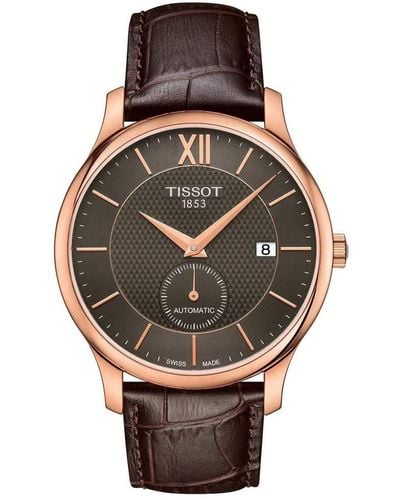 Tissot S Tradition Automatic Small Second 316l Stainless Steel Case With Rose Gold Pvd Coating Automatic Watch - Brown