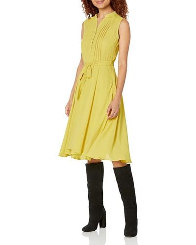 Nanette Lepore Sleeveless Flutter Sleeve Pintuck Dress - Yellow