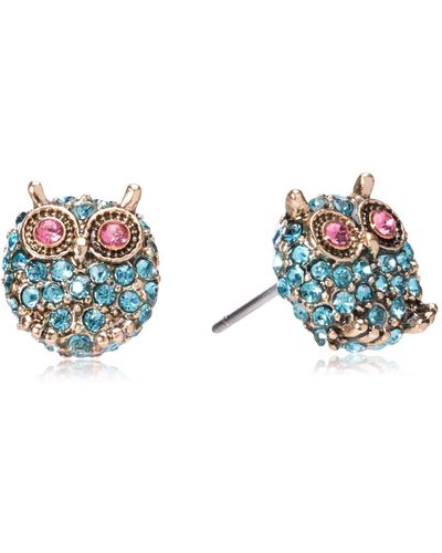 Betsey Johnson Pave Owl Stud Earrings - Blue