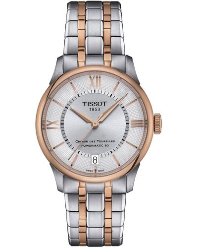Tissot S Chemin Des Tourelles Powermatic 80 34 Mm 316l Stainless Steel Case With Rose Gold Pvd Coating Automatic Watches - Metallic