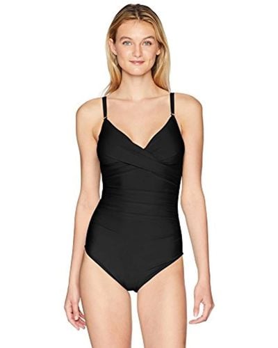 Calvin Klein Solid Twist One Piece Swimsuit With Sewn In Molded Cups And Tummy Control - Black