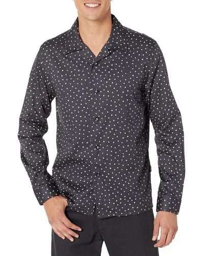 John Varvatos Mens Charlie Long Sleeve Camp Collar Shirt - Gray
