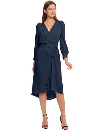Maggy London Long Sleeve Catalina Crepe Dress Workwear Event Guest Of Wedding - Blue