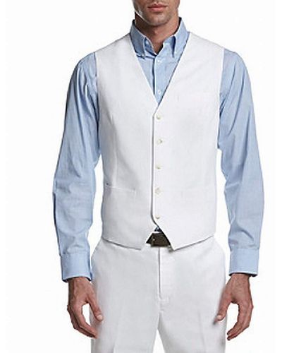 Perry Ellis Linen Suit Vest - White