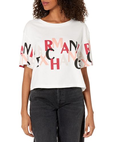 Emporio Armani A | X Armani Exchange All Over Colorblocked Logo Cropped T-shirt - Red