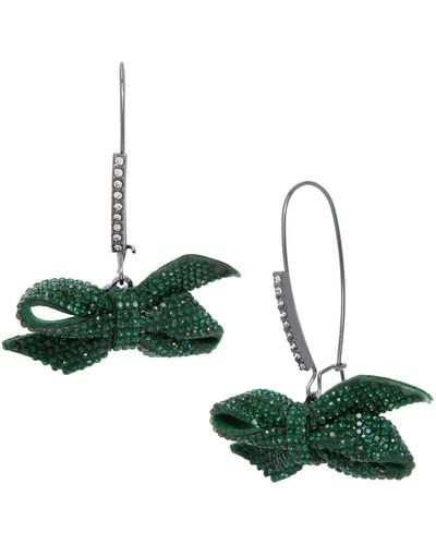 Betsey Johnson S Pavé Bow Dangle Earrings - Green