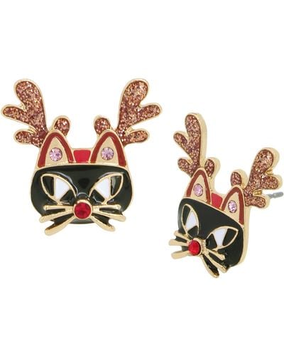 Betsey Johnson S Reindeer Cat Stud Earrings - Metallic