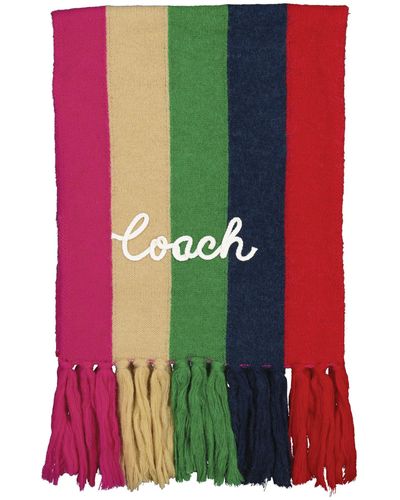 COACH Multi Stripe Knit Scarf - Red