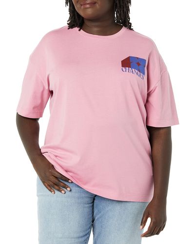 Amazon Essentials Camiseta Oversize de ga Corta con Cuello Redondo y Dibujo - Rosa