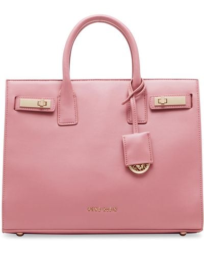 Anne Klein Convertible E/w Satchel With Double Turn Lock - Pink