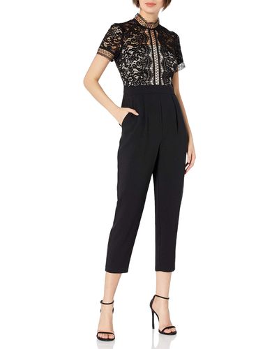 Eliza J Short Sleeve Lace Bodice Jumpsuit - Black