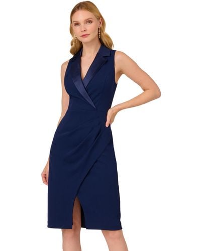 Adrianna Papell Wrap Front Crepe Dress - Blue