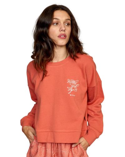 RVCA Graphic Fleece Pullover Crew Neck Sweatshirt - Orange