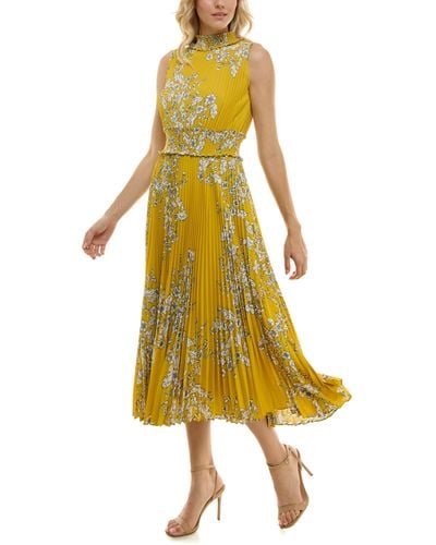 Nanette Lepore Nanette Lepore S Smocked High Neck Pleated Maxi Dress - Yellow