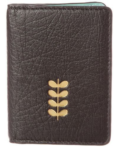 Orla Kiely Soft Sheepskin Leather Card Holder - Gray
