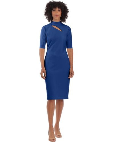 Maggy London Notch Neck Sleek Sheath Dress Office Workwear - Blue