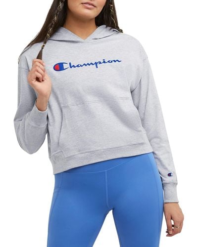 Champion , Hoodie For , 100% Cotton, Midweight Sweatshirt, Multiple Colors, Classic Script, Oxford Gray, X-large - Blue
