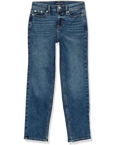 Calvin Klein Petite Vintage Stretch High Waisted Ck Tag On Waistband Pants - Blue