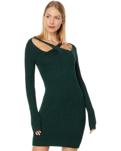 Monrow Hd0536-cosmo Rib Sweater Dress W/crossover Neck - Green