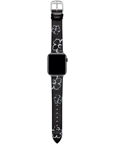 Ted Baker Dark Gray Leather Strap Magnolias For Apple Watch - Black