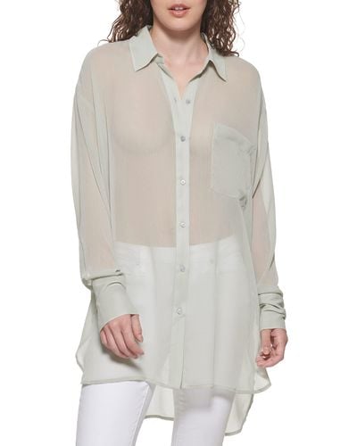 DKNY Button-down Sheer Staple Sportswear Top - Gray