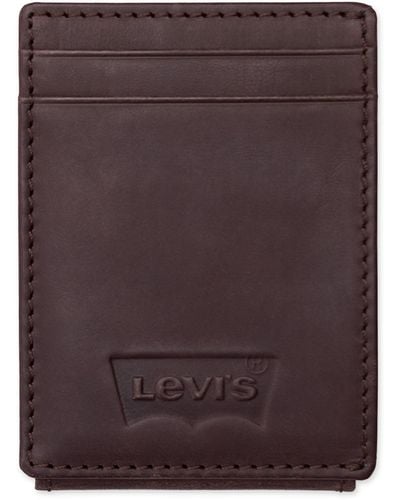 Levi's Rfid Embossed Logo Magnetic Front Pocket Wallet - Purple