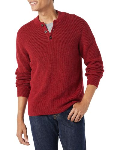 Amazon Essentials Soft-Touch-Henley-Pullover mit Langen Ärmeln - Rot
