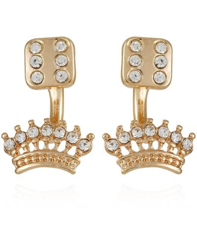 Juicy Couture Goldtone Post Drop Crystal Glass Stone Outlined Hoop Earrings - Metallic