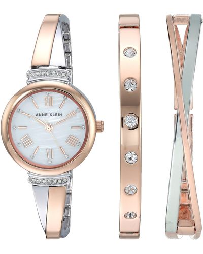 Anne Klein Premium Crystal Accented Bangle Watch Set - White