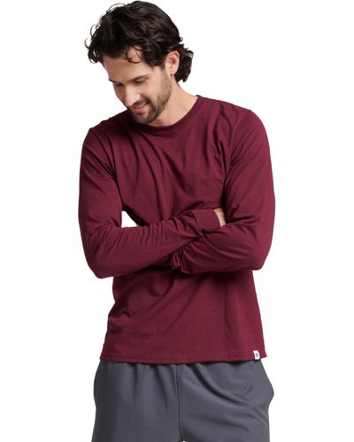 Russell Mens Cotton Performance Long Sleeve T-shirt - Red
