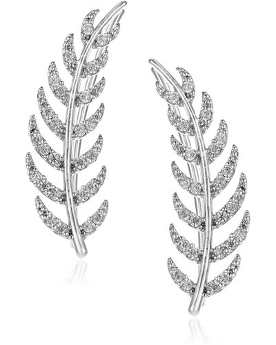 Tai Leaf Climber Silver Earrings - Metallic