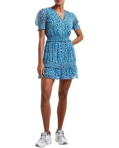 French Connection S Billi Recy Hallie Printed Short Mini Dress Blue S