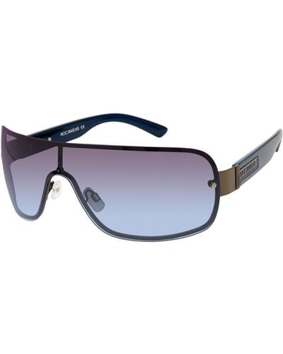 Rocawear R1527 Metal Shield Uv400 Protective Rectangular Sunglasses. Gifts For With Flair - Black