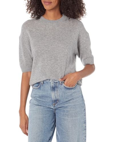 Theory Short Sleeve Cashmere Pullover Sweater - Gray