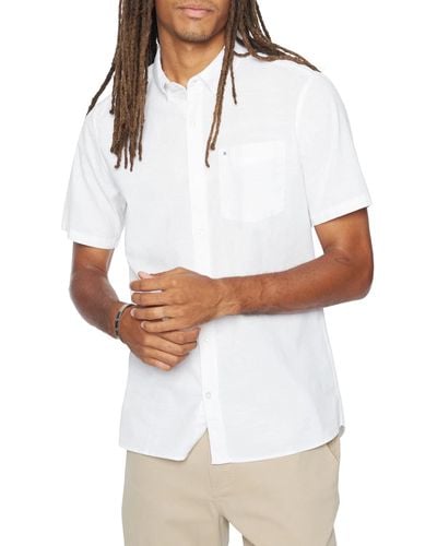 Hurley Mens One And Only Textured Short Sleeve Up Button Down Shirt - White