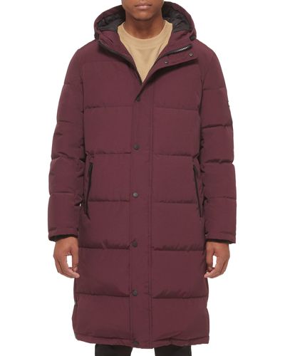 DKNY Arctic Cloth Hooded Extra Long Parka Jacket - Purple