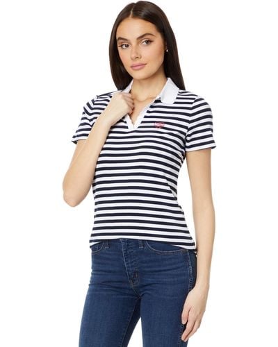 Tommy Hilfiger Short Sleeve Striped Johnny Collar Polo - Blue