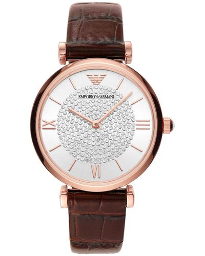 Emporio Armani Two-hand Burgundy Leather Watch - White