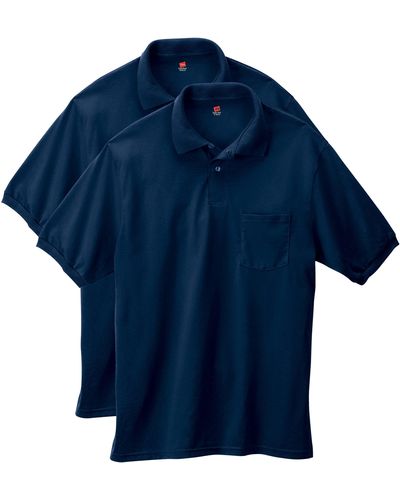 Hanes Mens Short-sleeve Jersey Pocket - Blue