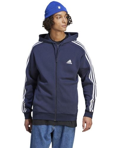 adidas Standard Essentials Fleece 3-stripes Full-zip Hoodie - Blue